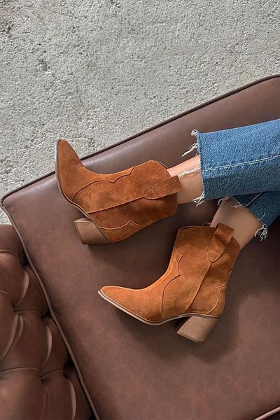 STRASWANS Jenson Women's Genuine Leather Suede Heeled Leather Boots Brown