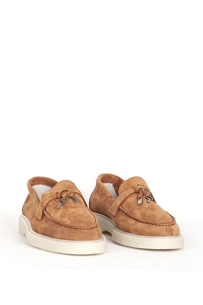 Dericlub Tan Suede Leather Women's Loafer - Tasseled Masculine 2502