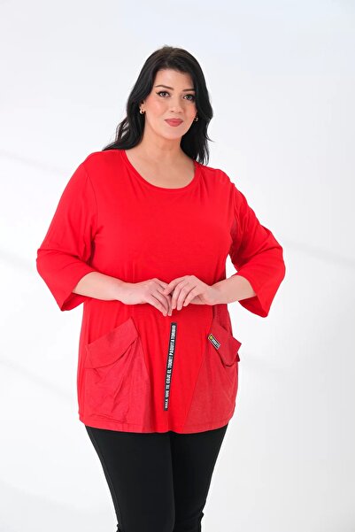 Lady Majestic Leather Look Pocket Detailed Women's Plus Size Blouse