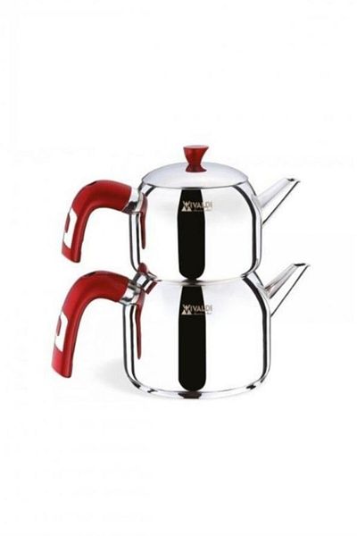 Vivaldi Tuana Steel Mini Size Teapot 4 Pieces Gorgel with Red Cup.0547