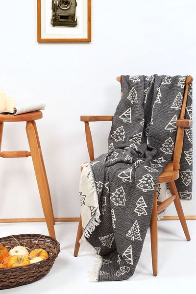 Befera Design Muslin Pique 4 Layers - Μονό κάλυμμα 100% βαμβακερό ζακάρ, μοτίβο πεύκου, κουβέρτα τηλεόρασης, 140x200