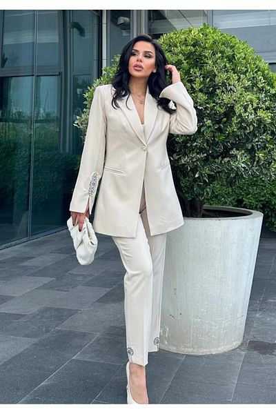 pembekurdelem Stone Detailed Women's Jacket and Trousers Set
