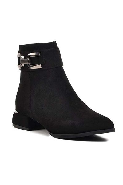 Kids Club Shoes Feles Πόρπη Αστραγάλου Λεπτομερείς Κλασικές Γυναικείες Μπότες Flat Sole ΜΑΥΡΟ-SUEDE