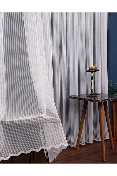 LUNETT HOME Striped Tight Pleated 1X3 Tulle Curtain