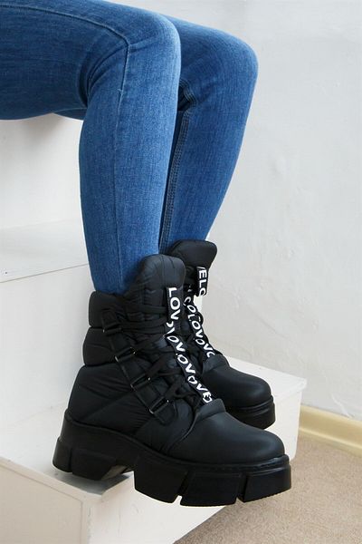 ShoeTek Esperanza Γυναικείες Μπότες Lace-Up Parachute Ύφασμα Μαύρο Δερμάτινο