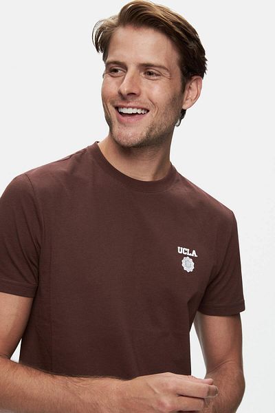 UCLA Bass Dark Brown Crew Neck Printed Standard Fit Men's Tshirt