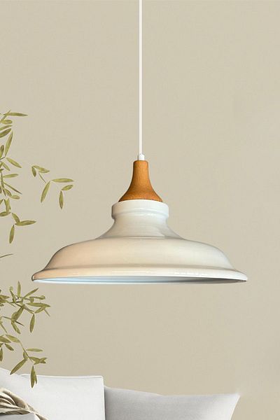 Bamyum Bergo Single Reverse Wooden Cork Head White Chandelier Living Room Bedroom Pendant Lamp Model
