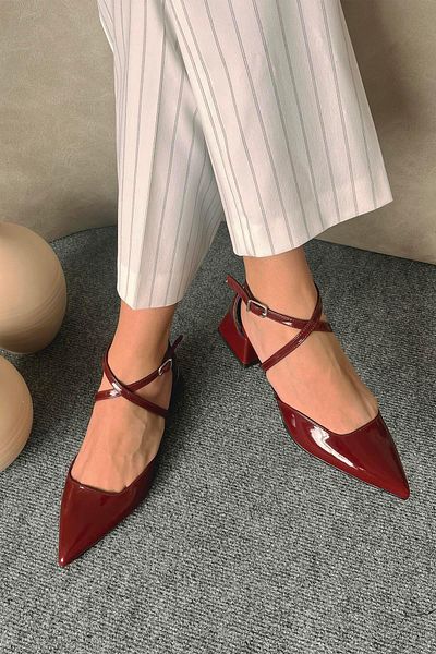 STRASWANS Maria Women's Heeled Patent Leather Shoes Claret Red