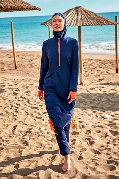 Marina Navy Blue Full Covered Parachute Hijab Swimsuit - M2412