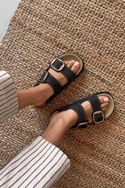 STRASWANS Papuci de damă Selena cu detaliu cu cataramă Daily Comfort Negri