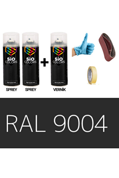 sıocolors 2 ADET SPREY + 1 ADET VERNİK MAT SİYAH RAL-9004 SPREY BOYA SETİ 400...