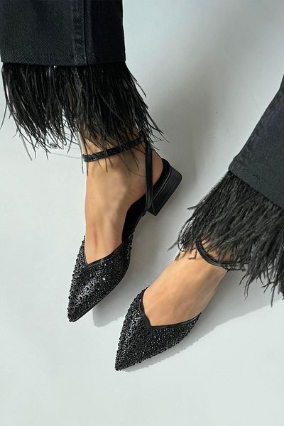 STRASWANS Marisa Women's Stone Detail Transparent Heeled Shoes Black