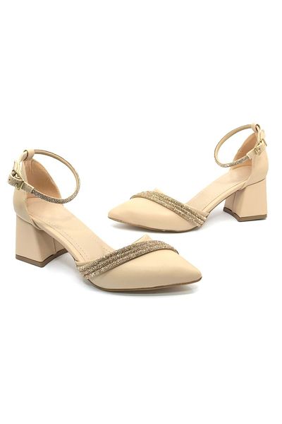 Kids Club Shoes Feles NUT - Pantofi de damă cu toc cu detaliu încrucișat cu trei dungi