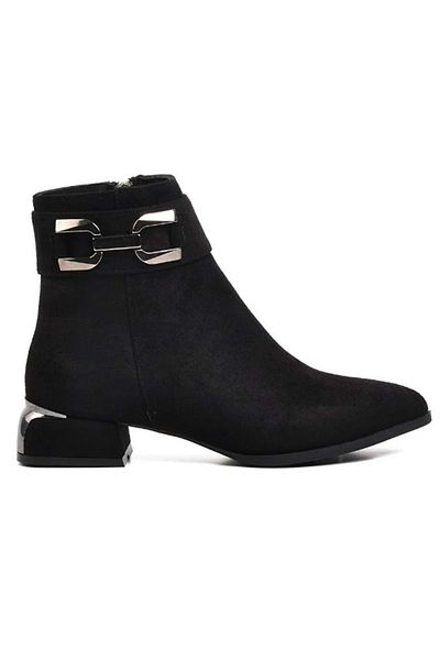Kids Club Shoes Feles Πόρπη Αστραγάλου Λεπτομερείς Κλασικές Γυναικείες Μπότες Flat Sole ΜΑΥΡΟ-SUEDE