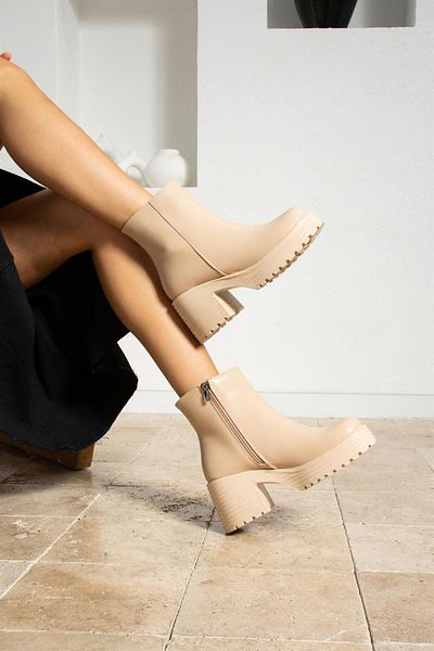 ShoeTek Adenya Γυναικείες Μπότες & Μποτάκια Πλατφόρμα με φερμουάρ και σόλα γυμνό δέρμα