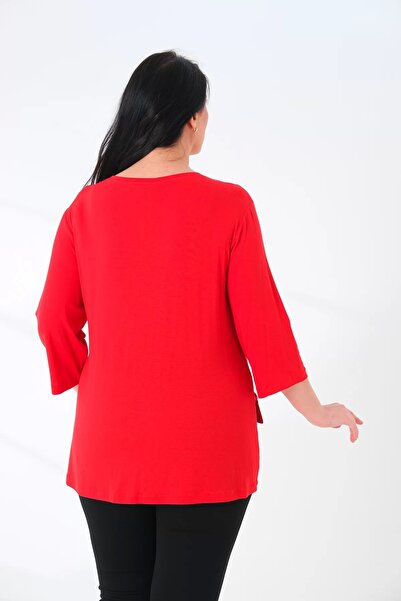 Lady Majestic Leather Look Pocket Detailed Women's Plus Size Blouse