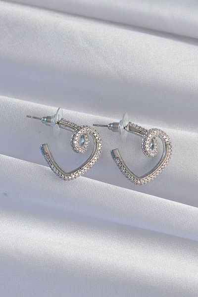 Skygo Brass Silver Color Zircon Cubic Zirconia Crimped Half Heart Earrings - Tj-Bkp9278