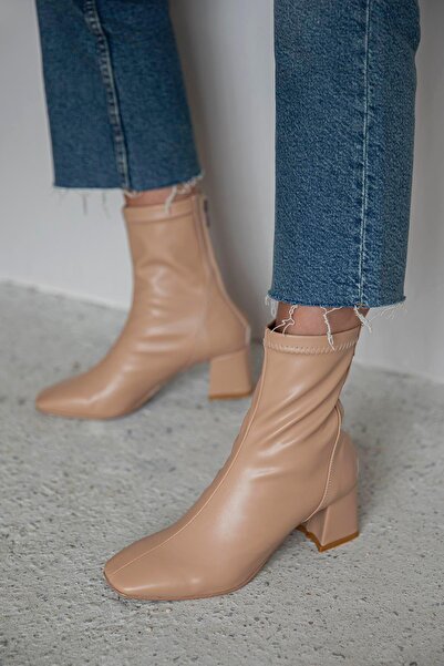 STRASWANS Beijing Women's Stretch Blunt Pattern Leather Boots Tan