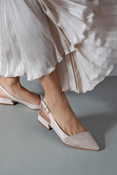 STRASWANS Ronan Women's Suede Detail Heeled Leather Shoes Beige