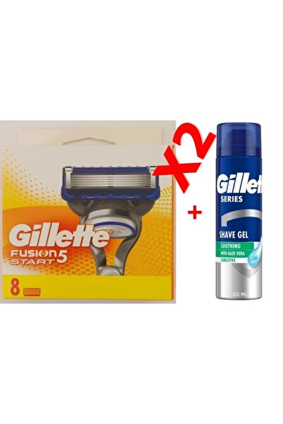 Gillette مجموعة شفرات بديلة فيوجن 5 ستارت مكونة من 8 قطع + جل حلاقة من سلسلة ...