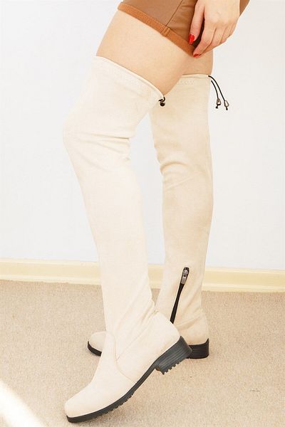 ShoeTek Dámské kozačky Izabella se zipem Stretch béžový semiš
