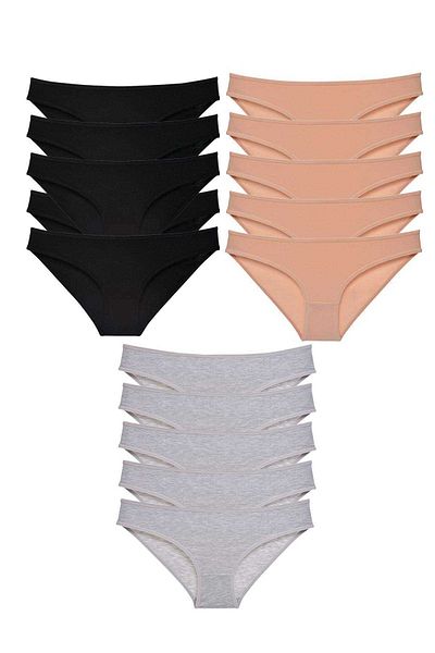 AC BOX 15 Pieces Super Eco Set Lycra Women's Slip Panties Black Skin Gray