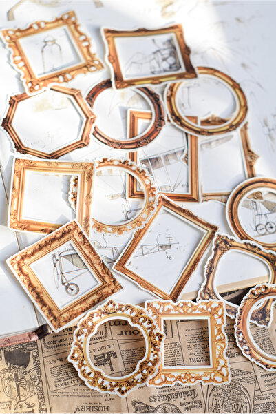 Scrapbook Gold Çerçeve Şeffaf Sticker / Vintage Scrapbook, Termos , Laptop St...