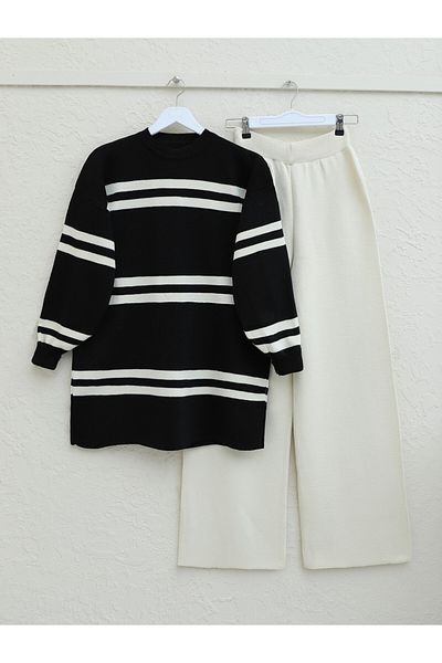 Modamorfo Strickset mit Rundhalsausschnitt und Ballonärmeln – Schwarz