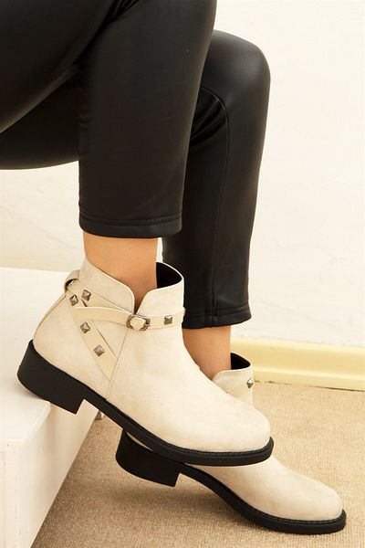 ShoeTek Noelia Women's Boots Zippered Beige Suede