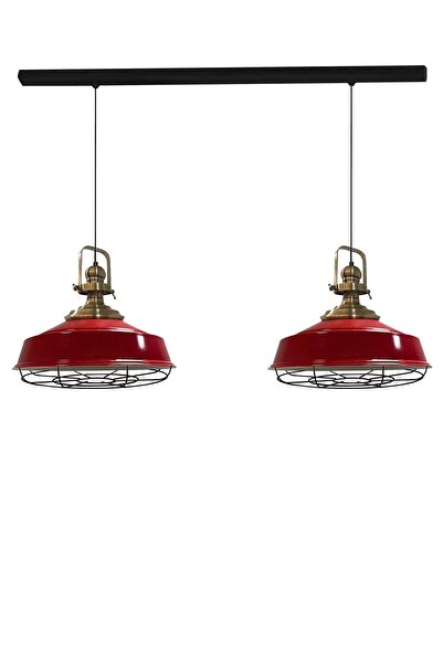 Bamyum Kırmızı Asaletli Ikili Telli Eskitme Başlık Avize Sarkıt Lamba Salon M...