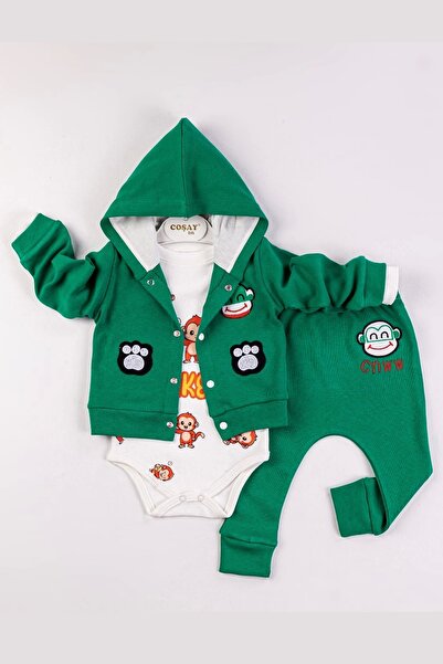 Babydonat Monkey Nakışlı Kapişonlu Erkek Bebek Takım
