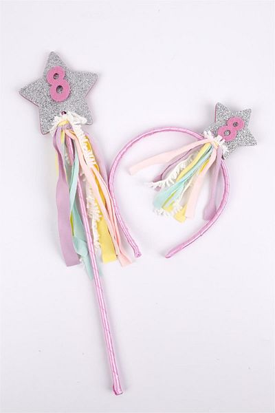 Le Mabelle Σετ κορώνας με φούντες Lila 8 Years Old Star Girl Party