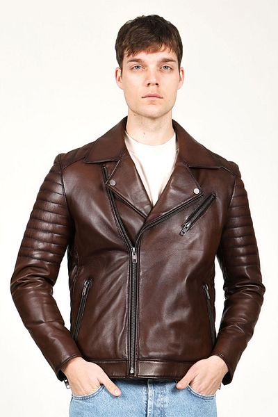 Dericlub Toronto Men's - Genuine Leather Camel Coat, Biker Antique
