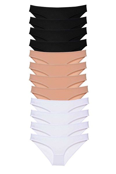 Angoravi 12 Pieces Super Eco Set Lycra Women's Slip Panties Black Skin White