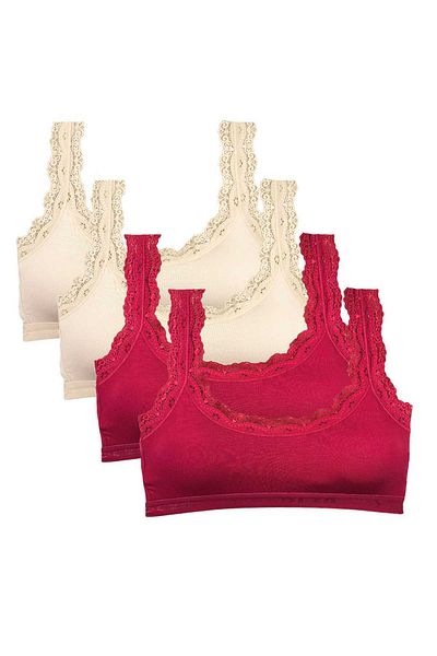 Skygo 4 Pieces Lace Embroidery Embroidered Pads Bamboo Women's Bustier Cream Burgundy