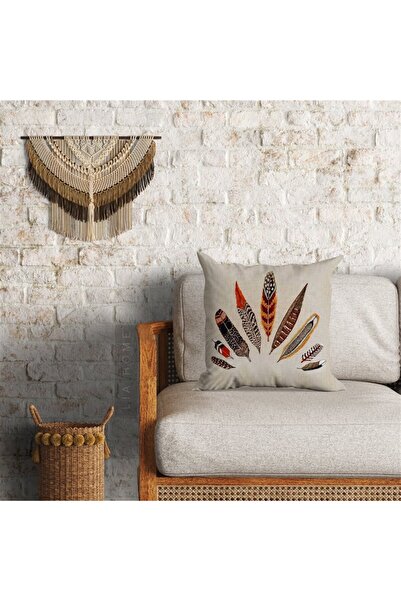 Tüy Desenli Çift Taraflı Dekoratif Minder Kılıfı 60 x 60 cm