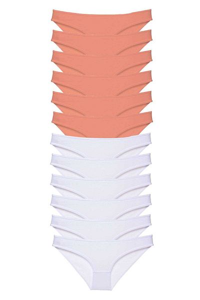 Angoravi 12 Pieces Eco Set Lycra Women's Slip Panties Powder White