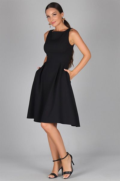 SWEETNESS Rochie midi neagră cu buzunare plisate de damă