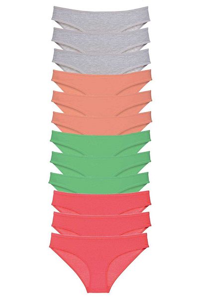 Angoravi 12 Pieces Super Eco Set Lycra Women's Slip Panties Gray Powder Green Fuchsia