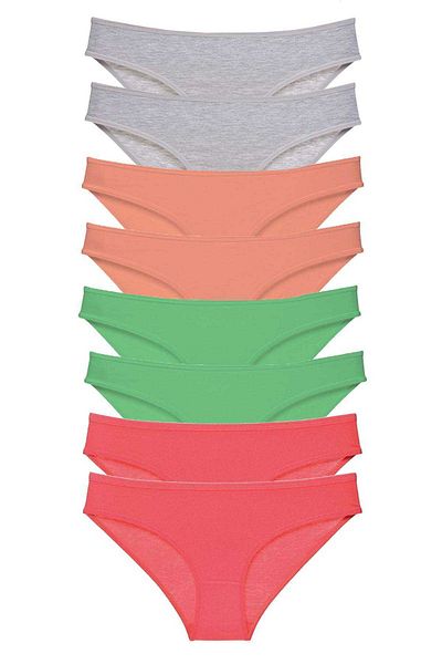Angoravi 8 Pieces Super Eco Set Lycra Women's Slip Panties Gray Powder Green Fuchsia