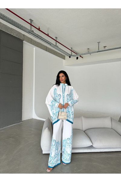 WellWay Jessica Imported Fabric Shirt and Trousers 2-Piece Set - Light Green Nhn13