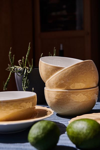 KANCAEV Lace Collection Soup Bowl, 14cm. Yellow Sold as a Set of 2