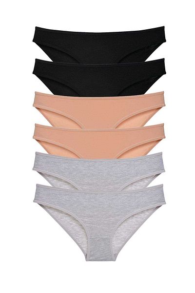 Angoravi 6 Pieces Super Eco Set Lycra Women's Slip Panties Black Skin Gray