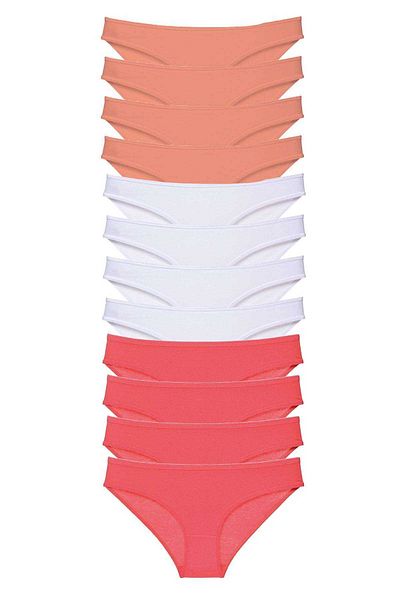 Angoravi 12 Pieces Super Eco Set Lycra Women's Slip Panties Powder White Fuchsia