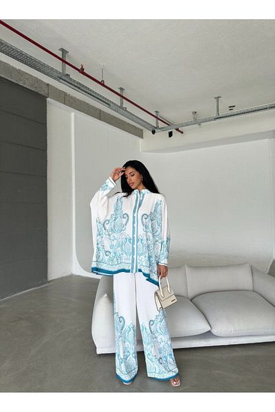 WellWay Jessica Imported Fabric Shirt and Trousers 2-Piece Set - Light Green Nhn13