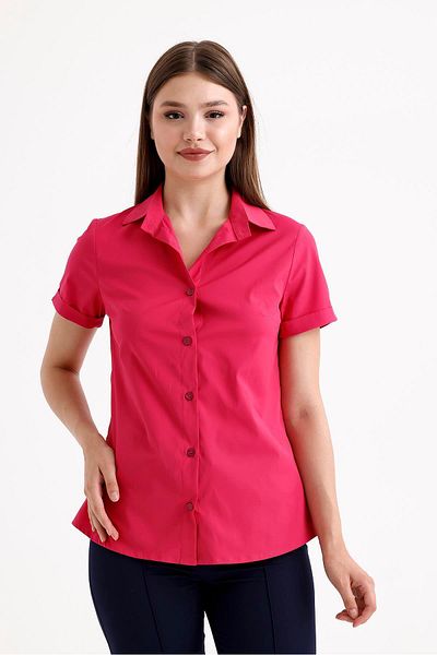 SWEETNESS Cămașă Roz Fucsia pentru Damă - Lycra, Mânecă Scurtă, Bumbac Design Clasic