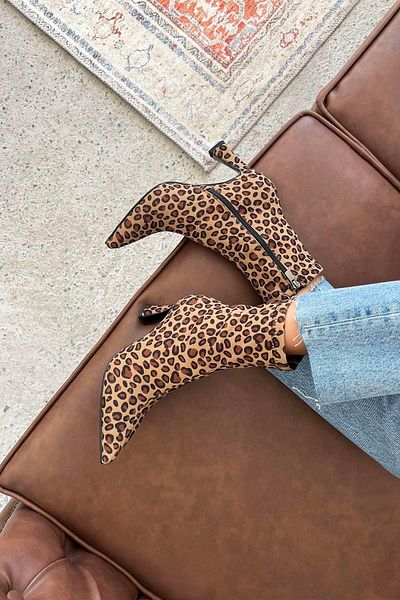 STRASWANS Poppin Women's Pino Heel Fabric Boots Leopard
