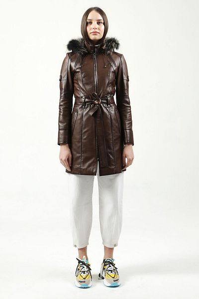 Dericlub nairobi Women - Camel Antique Genuine Leather Hooded Trench Coat