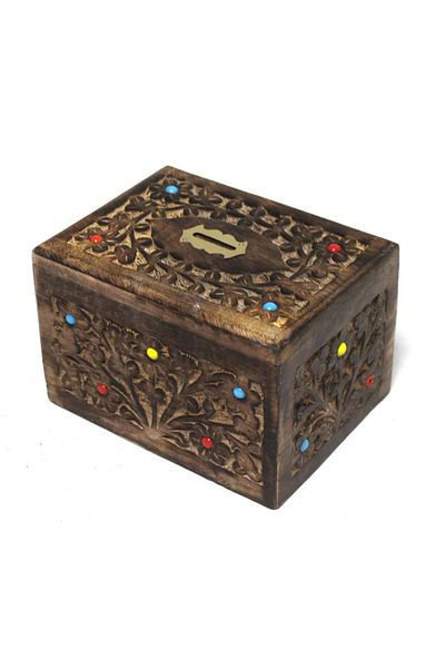 Otantik Çarşı 17x13x11 cm Wooden Carved Beaded Piggy Bank