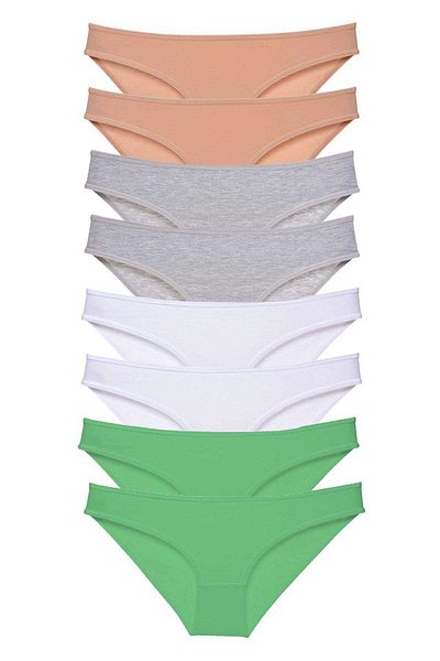 Angoravi 8 Pieces Super Eco Set Lycra Women's Slip Panties Skin Gray White Green